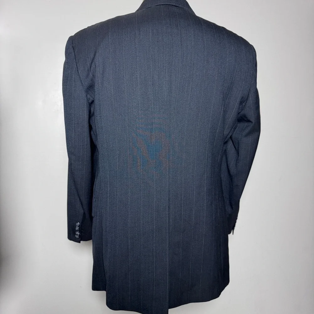 Hart Schaffner Marx Suit Mens 41R 34x26.5 Navy Blue Pinstripe Wool 2-Button‎ f01
